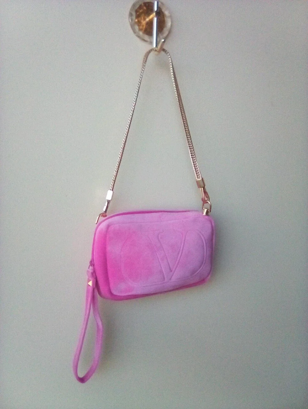 Valentino Pink Suede Monogram Shoulder Bag